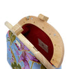 Round Crossbody Bag With Wooden Frame - Orchid Garden