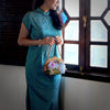 Round Crossbody Bag With Wooden Frame - Orchid Garden