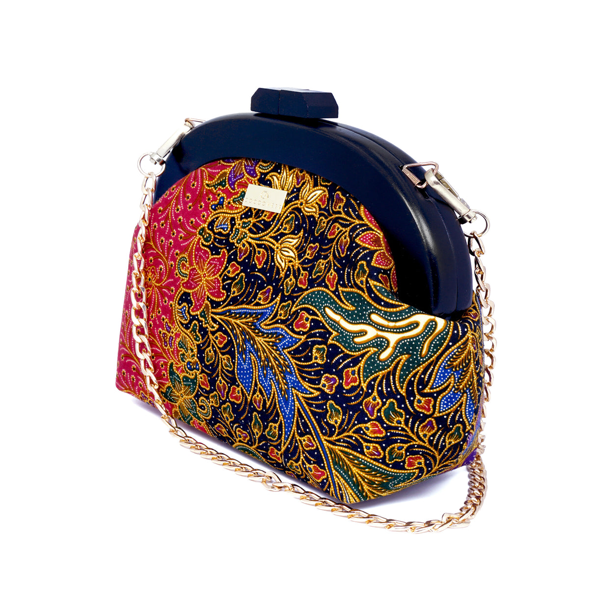 Round Crossbody Bag With Wooden Frame - Moonlit Garden