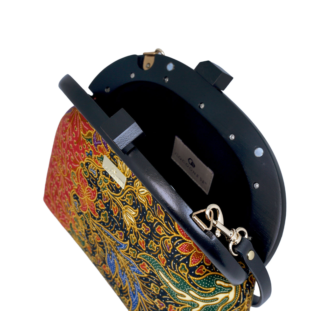 Round Crossbody Bag With Wooden Frame - Moonlit Garden