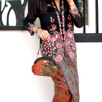 Round Crossbody Bag With Wooden Frame - Moonlit Garden