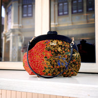 Round Crossbody Bag With Wooden Frame - Moonlit Garden