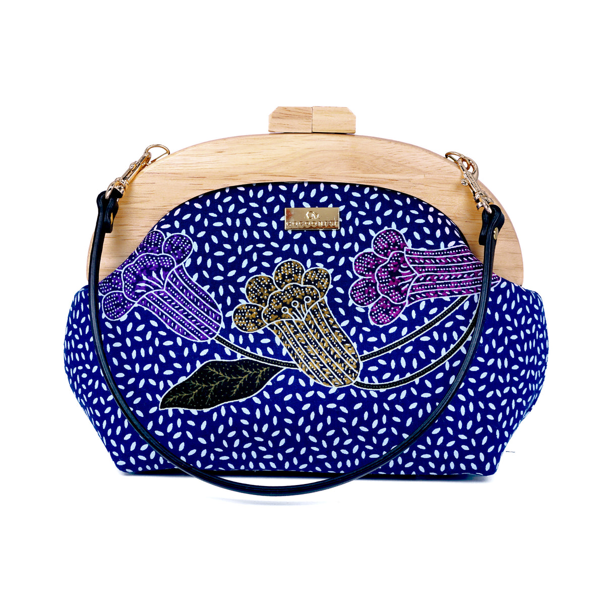 Round Crossbody Bag With Wooden Frame - Starlit Petal