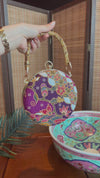 Round Hard Case Bamboo Handle Bag - Five Blessings
