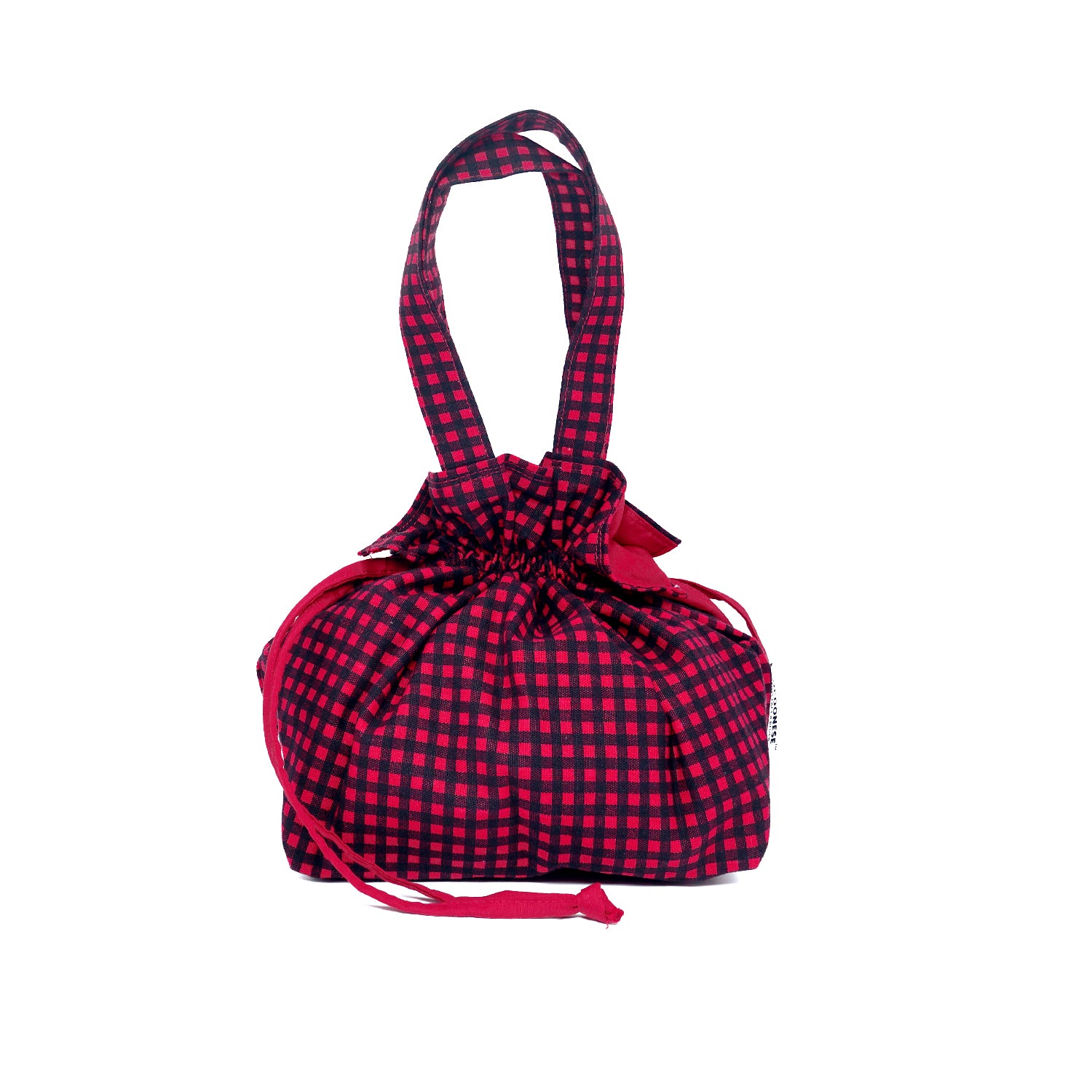 50% OFF - Drawstring Top Handle Handbag  - Red Check