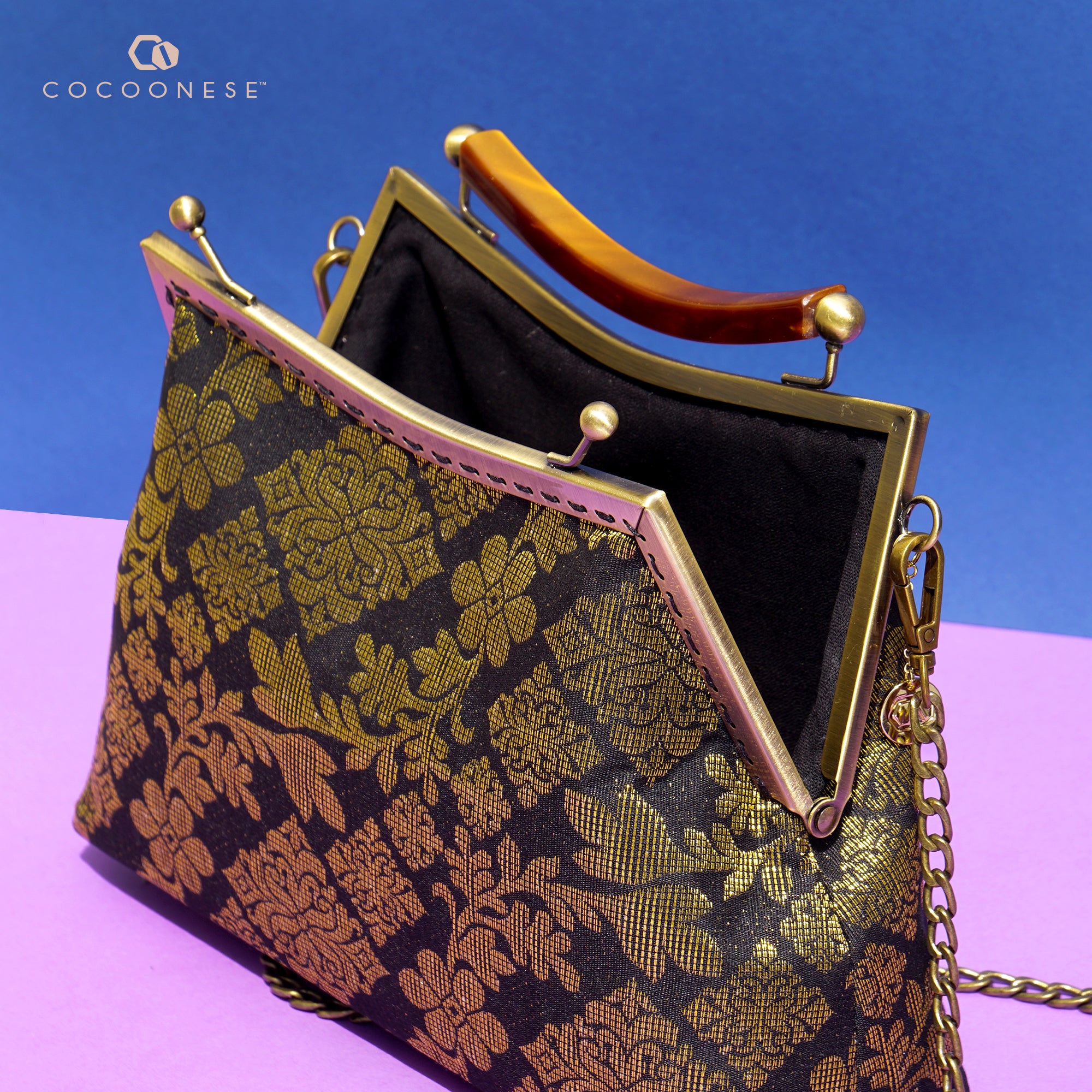 Amber Resin Top Handle Bag - Royal Songket
