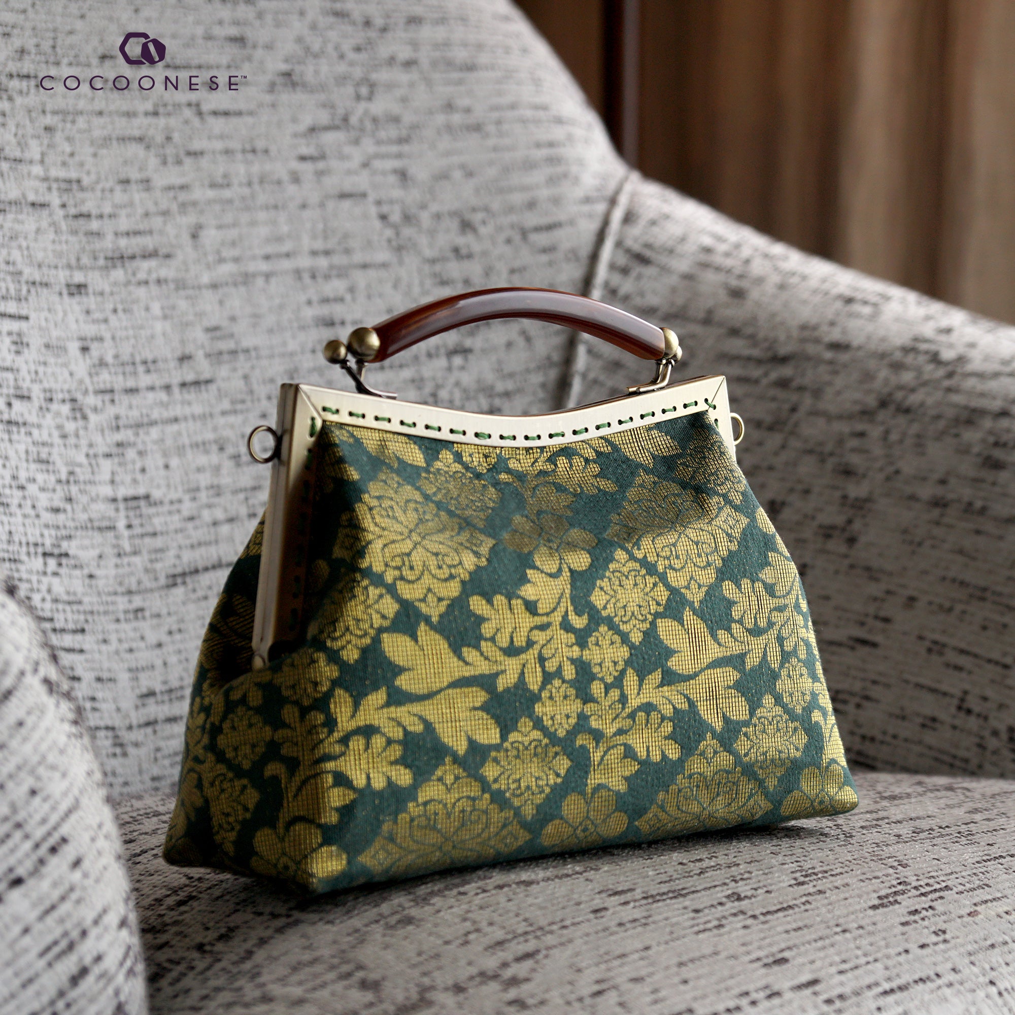 Amber Resin Top Handle Bag - Royal Songket
