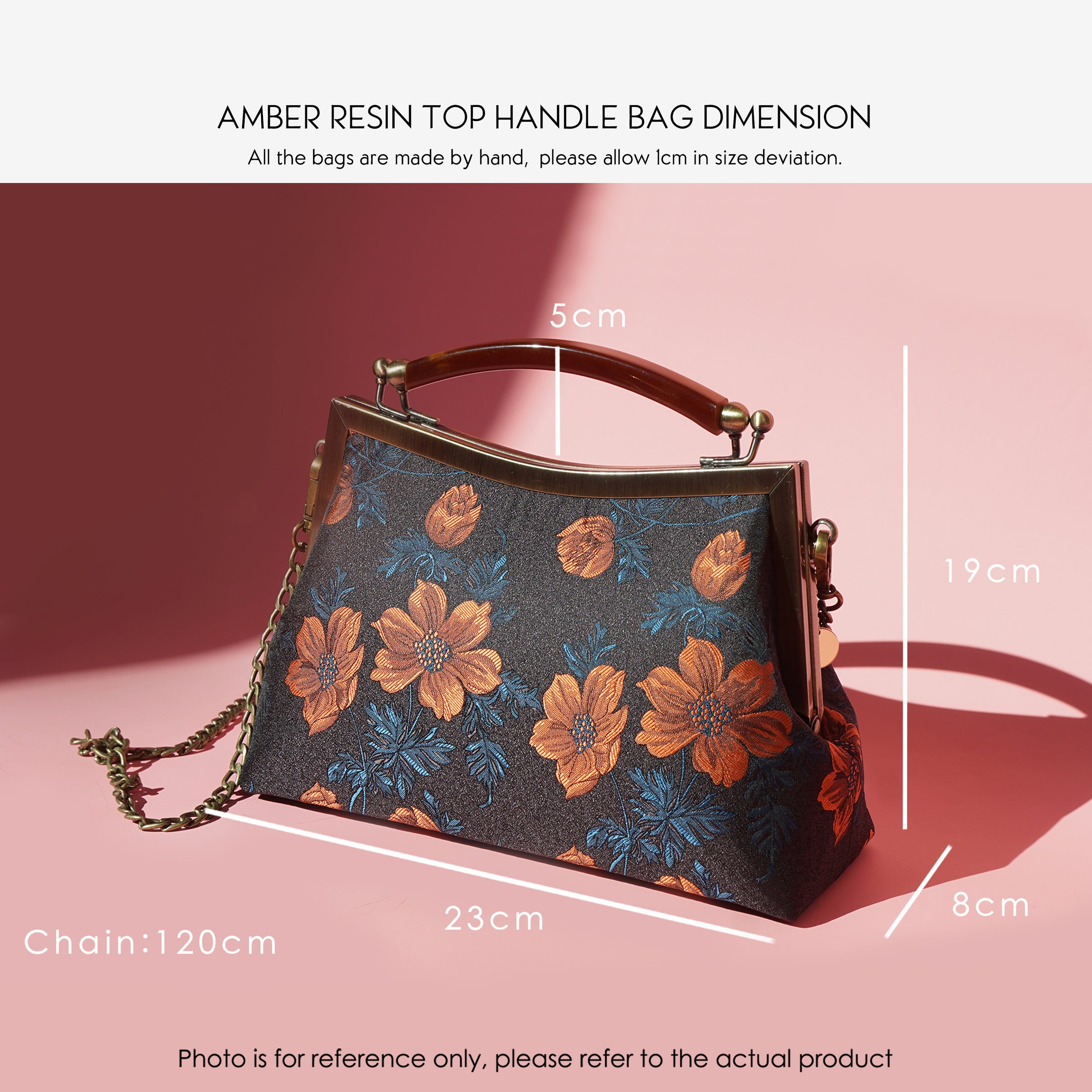 Amber Resin Top Handle Bag - Songket Waltz (Pink)