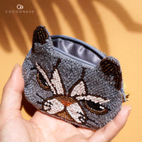 Beaded Coin Purse - Grumpy Cat