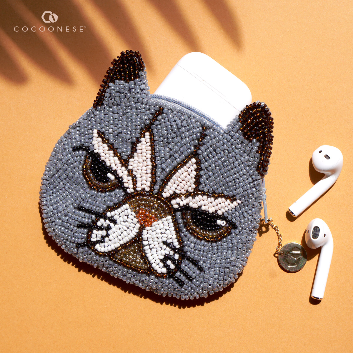 Beaded Coin Purse - Grumpy Cat