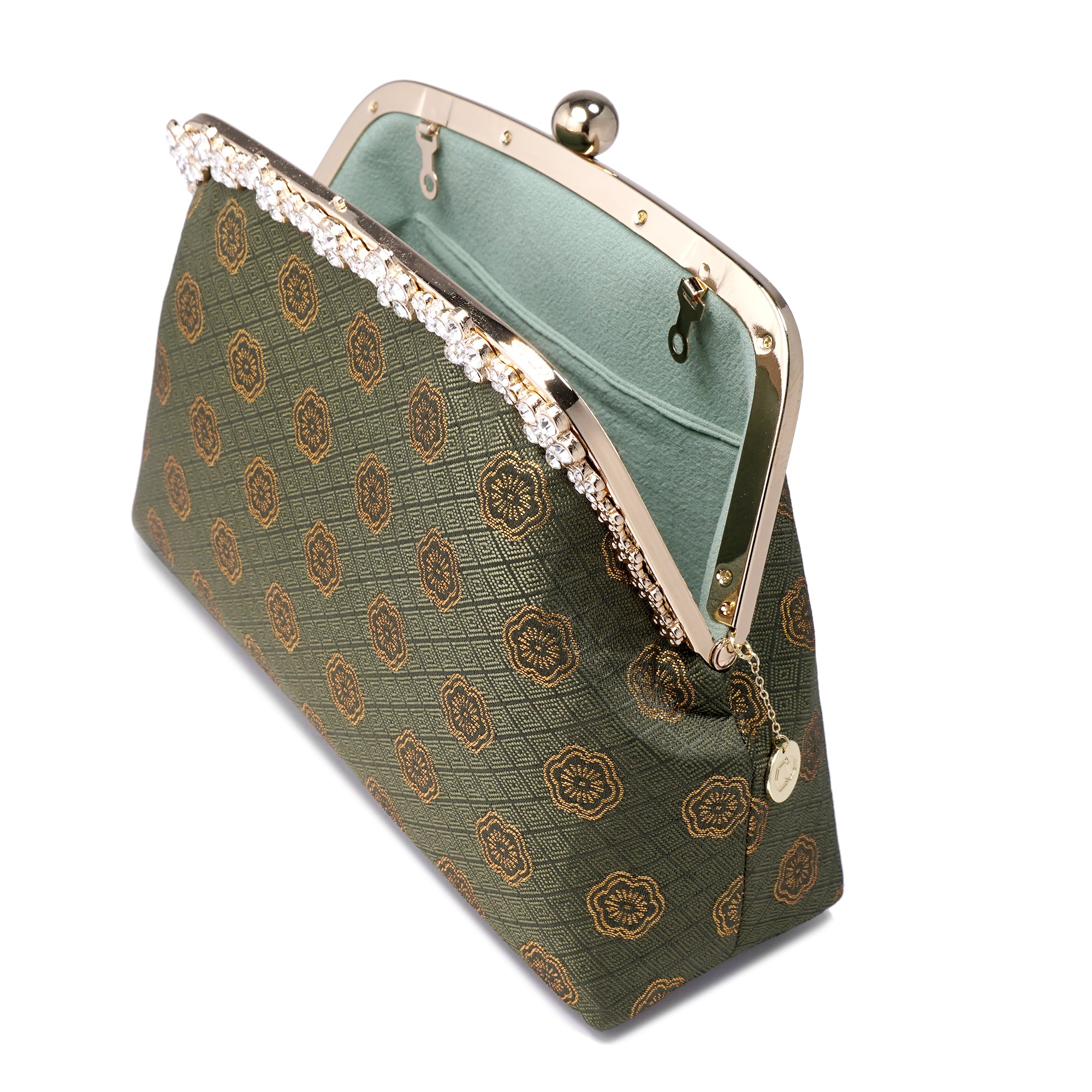 Rhinestone Frame Clutch Bag - Plum Flower