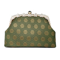 Rhinestone Frame Clutch Bag - Plum Flower