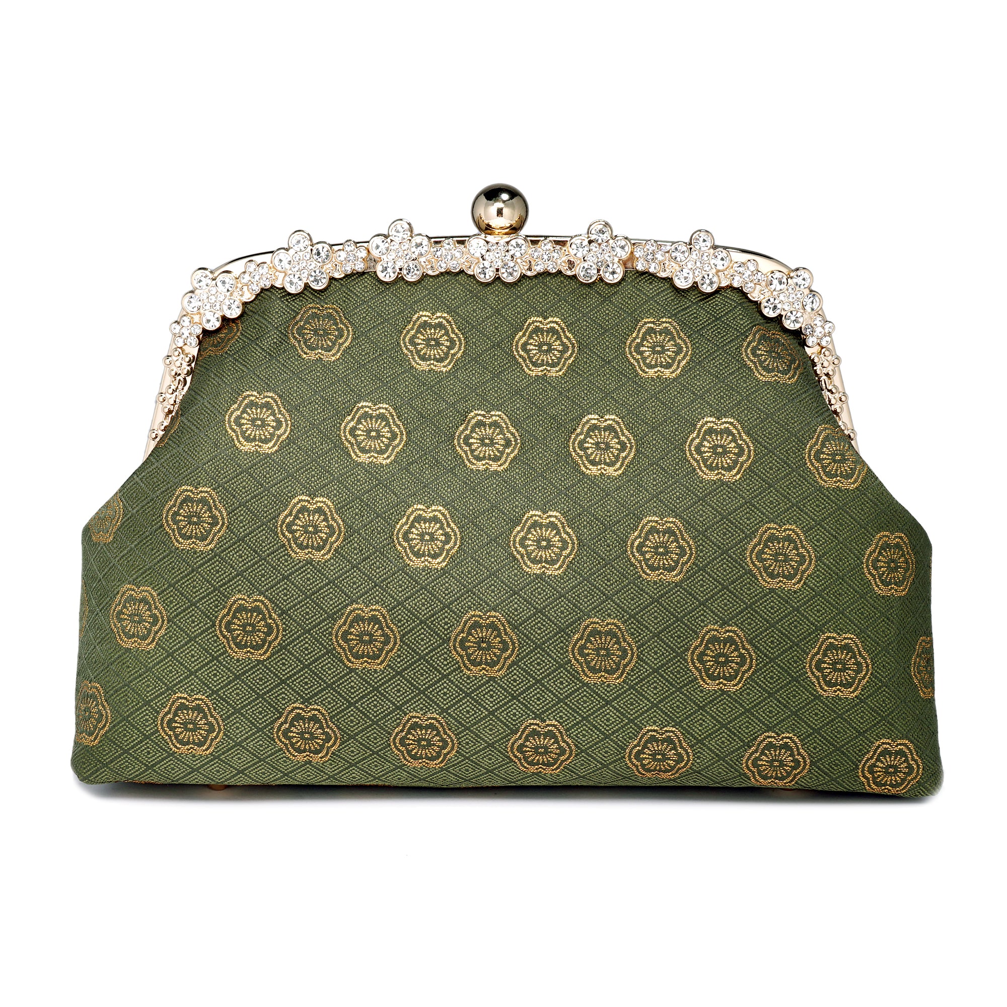 Rhinestone Frame Clutch Bag - Plum Flower