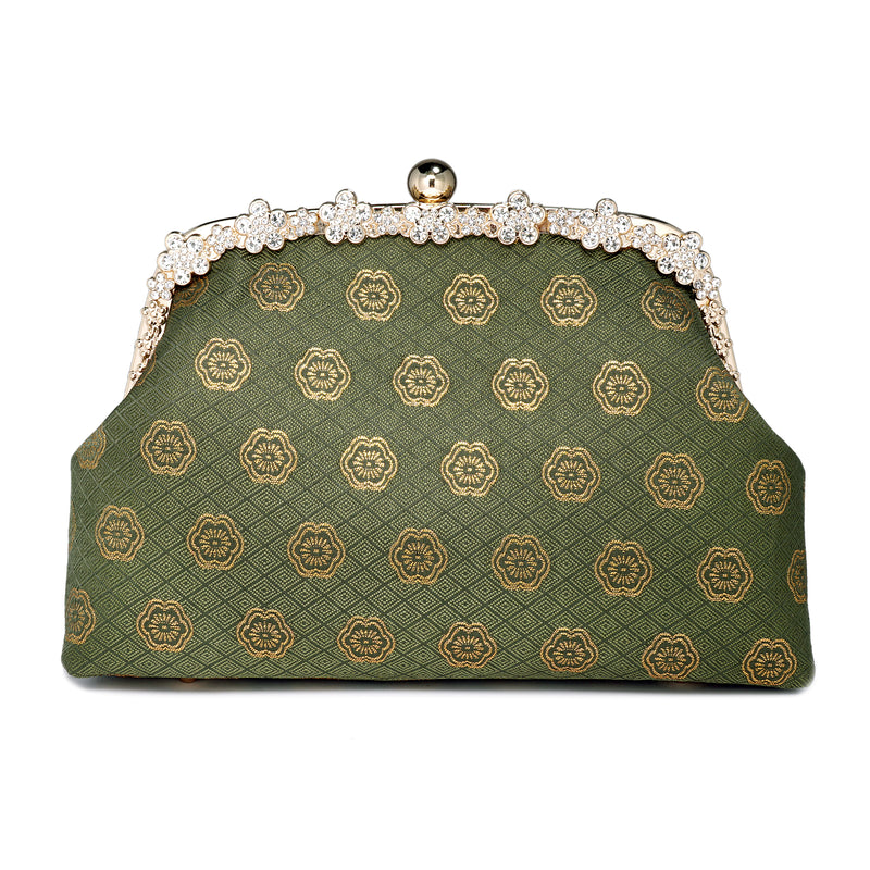 Rhinestone Frame Clutch Bag - Plum Flower