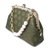 Rhinestone Frame Clutch Bag - Plum Flower