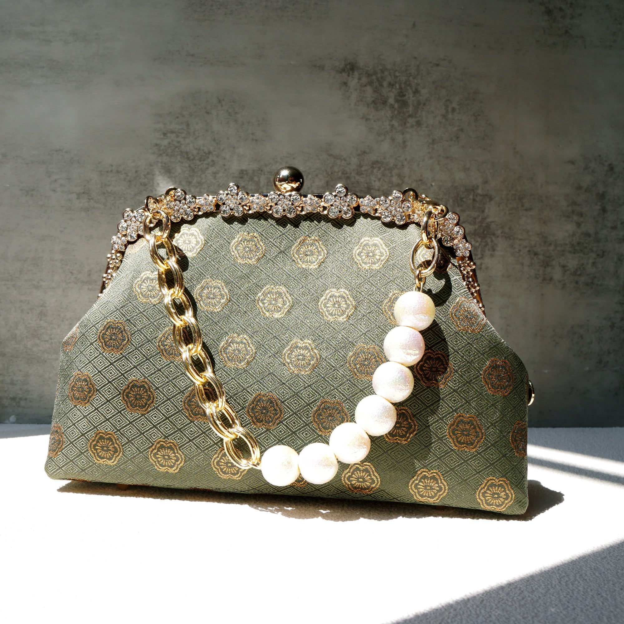 Rhinestone Frame Clutch Bag - Plum Flower