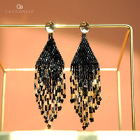 Beaded fringe earrings - Midnight