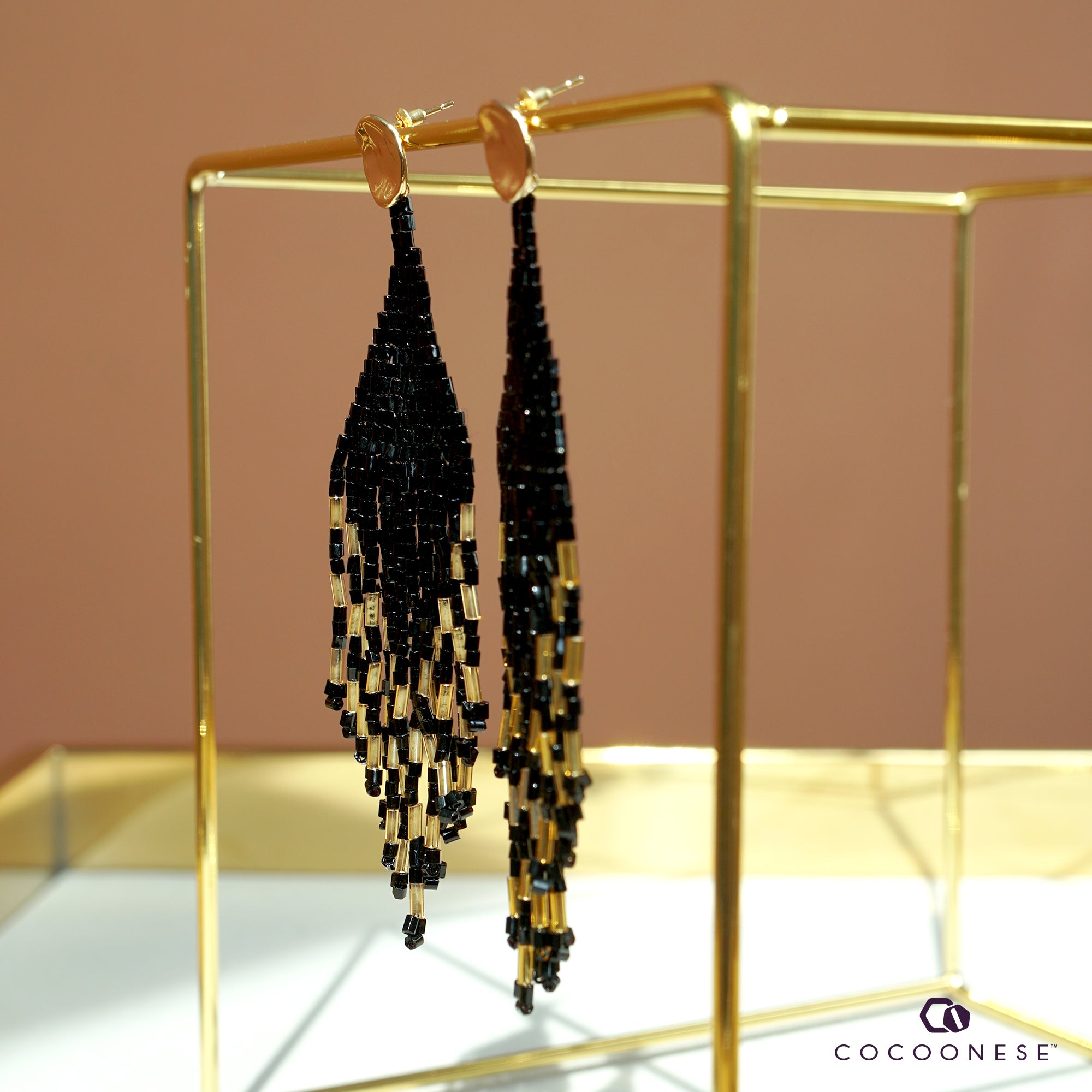 Beaded fringe earrings - Midnight