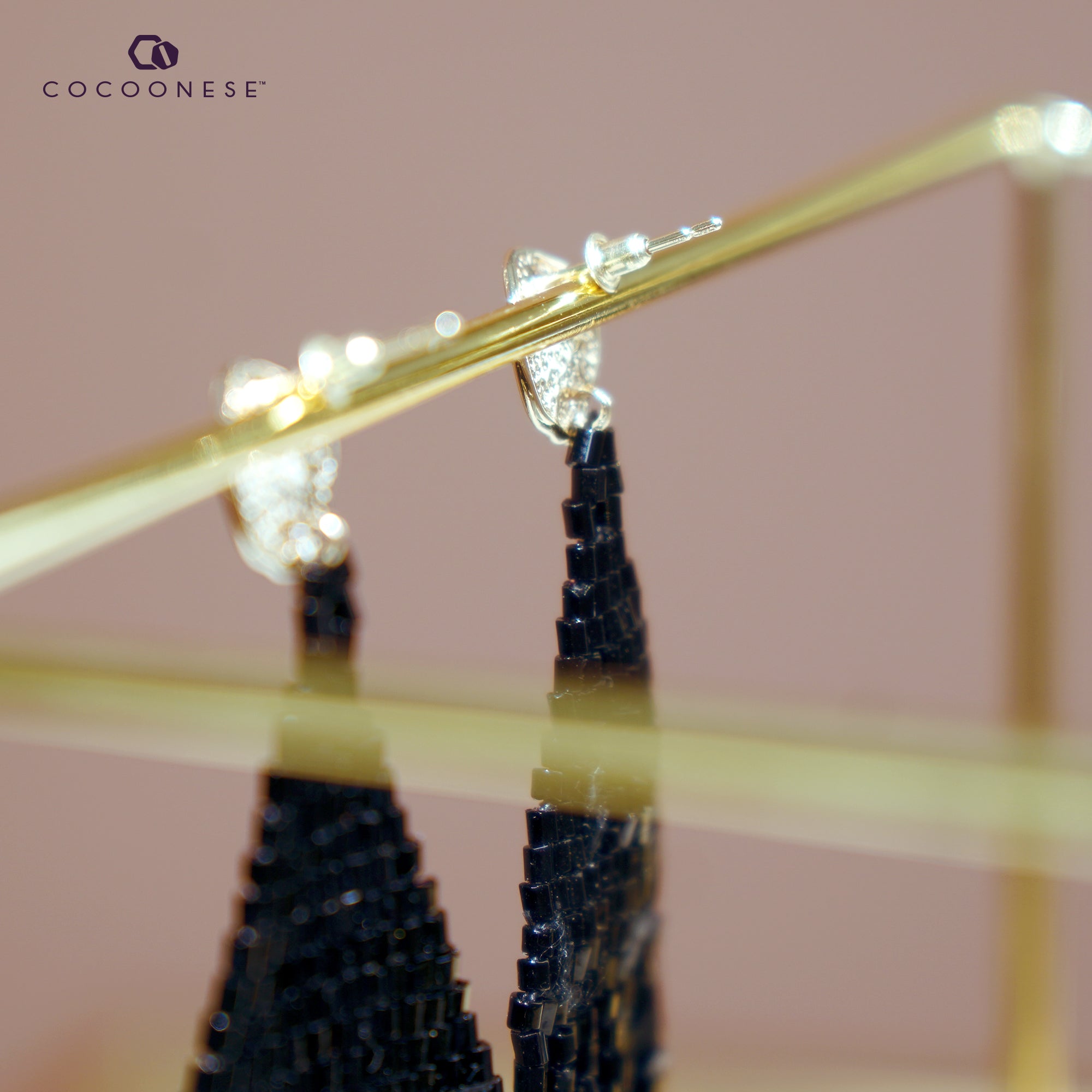 Beaded fringe earrings - Midnight