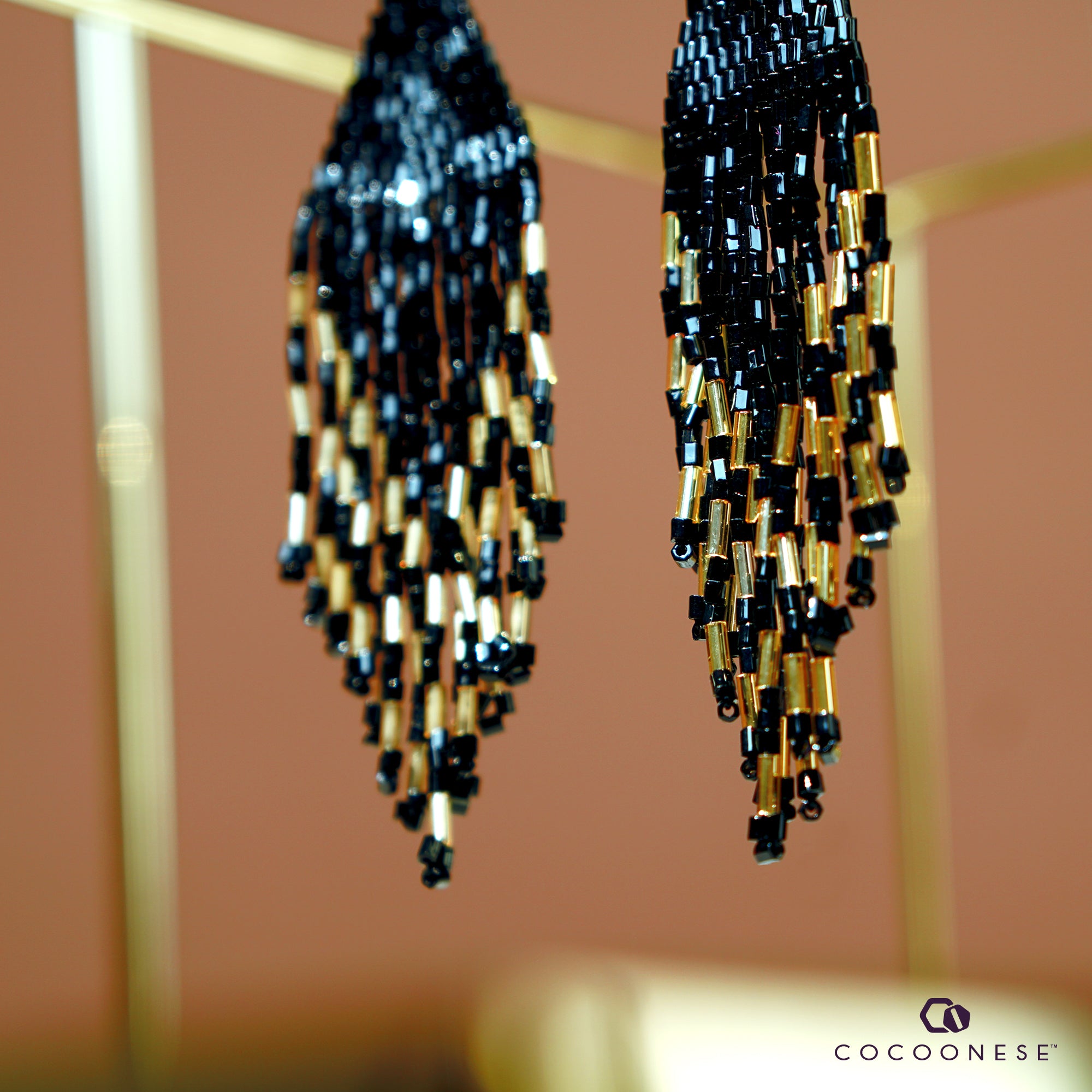 Beaded fringe earrings - Midnight