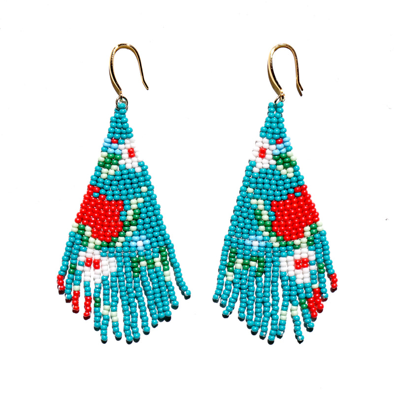 Beaded fringe earrings - Peranakan