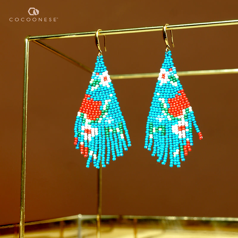 Beaded fringe earrings - Peranakan