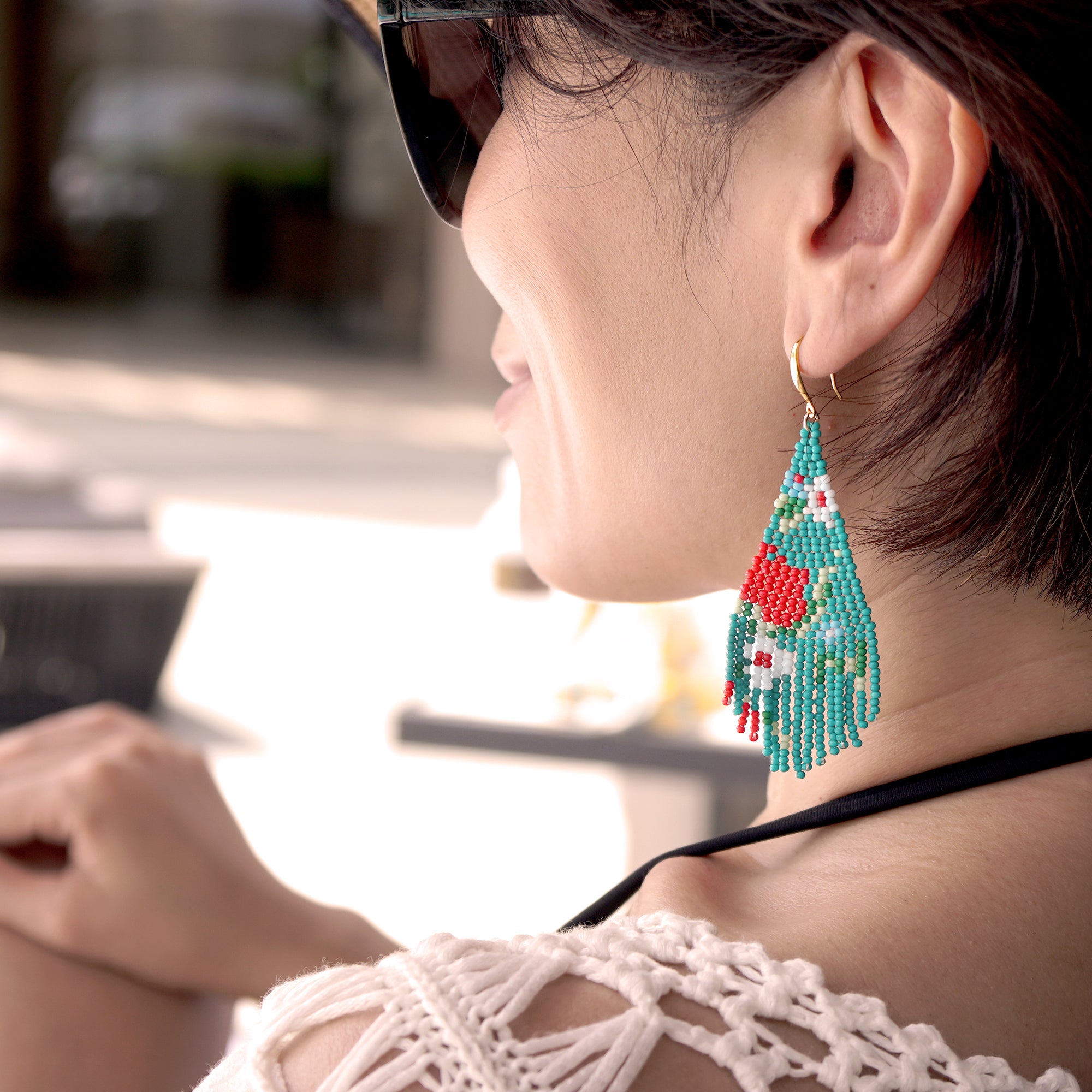 Beaded fringe earrings - Peranakan