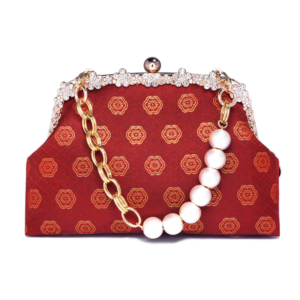 Rhinestone Frame Clutch Bag - Plum Flower