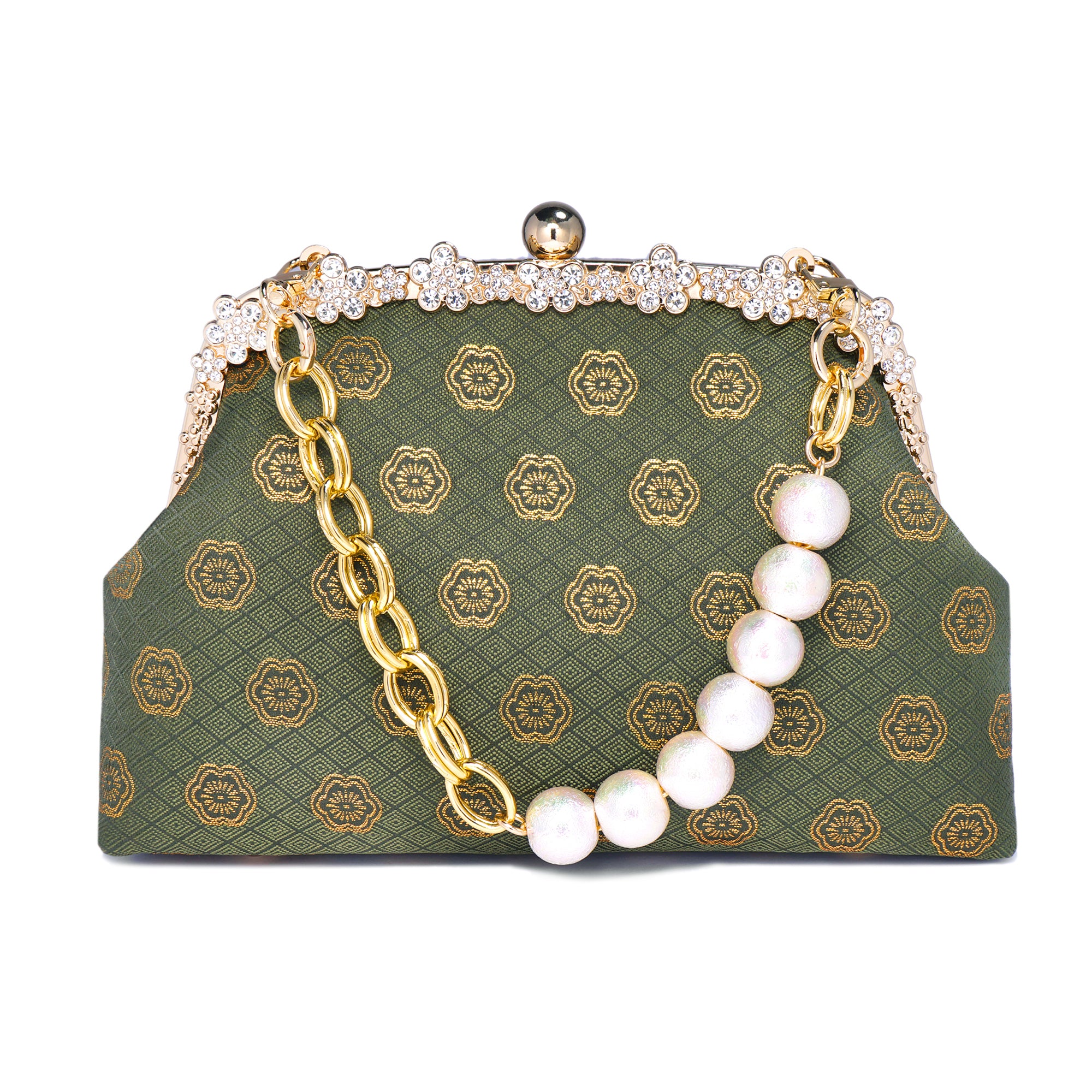 Rhinestone Frame Clutch Bag - Plum Flower