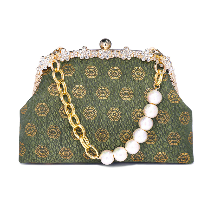 Rhinestone Frame Clutch Bag - Plum Flower