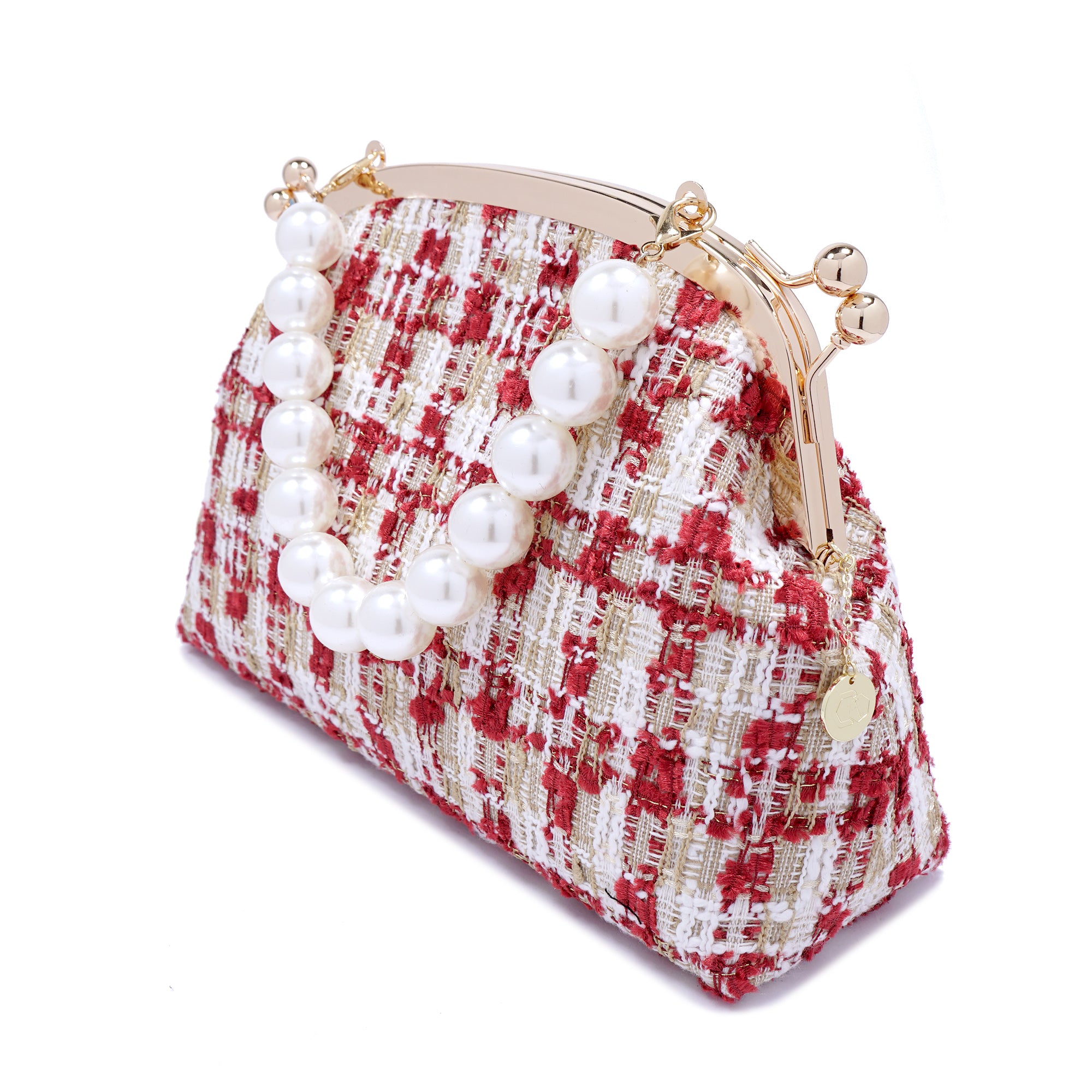 Pearl Chain Tweed Clasp Bag