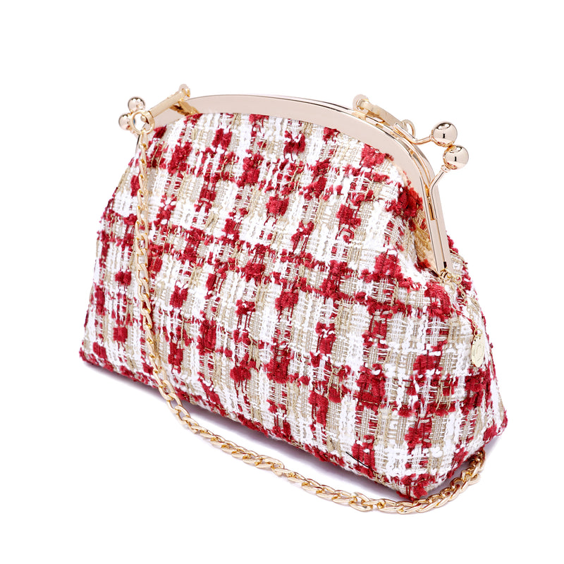 Pearl Chain Tweed Clasp Bag