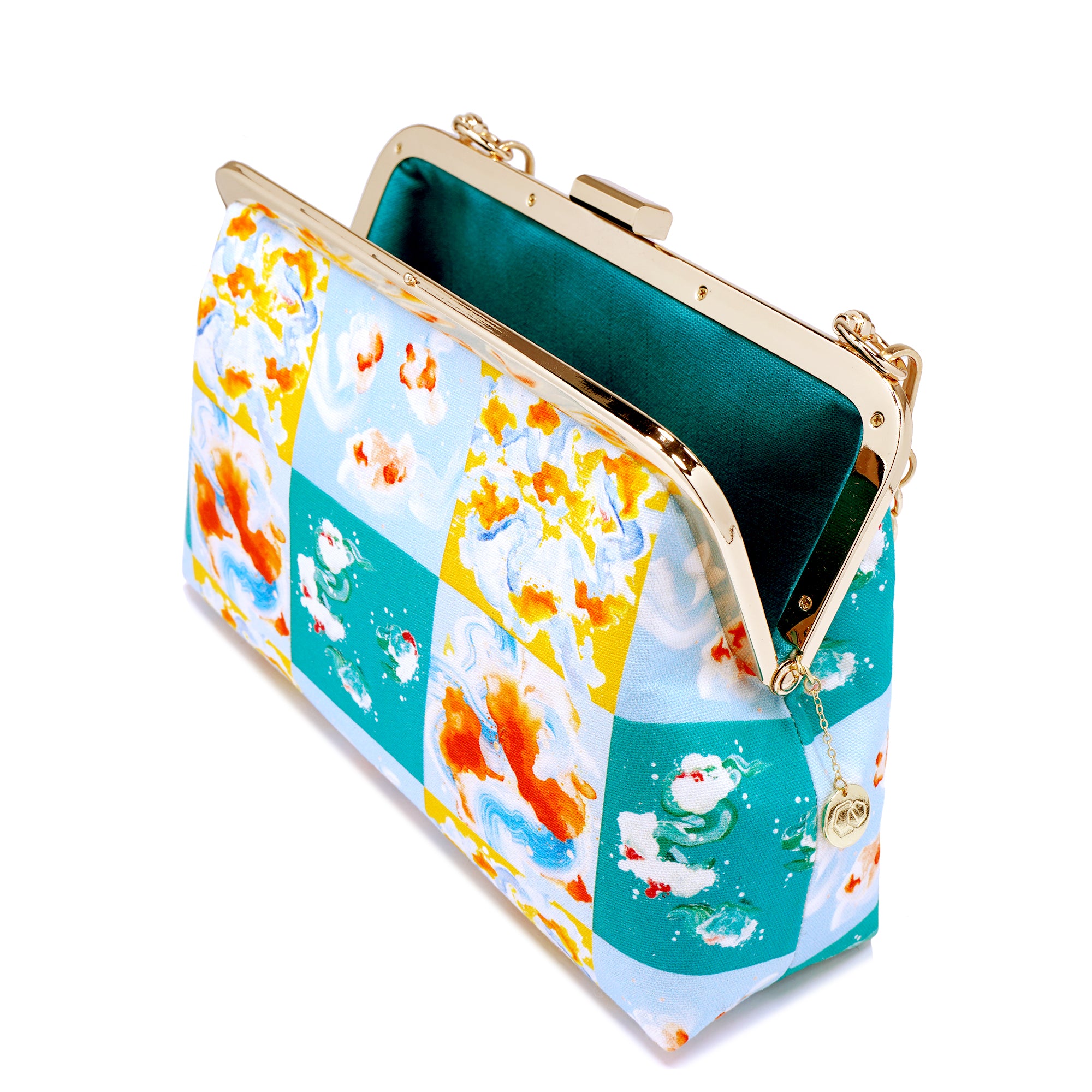 Sling Bag With Golden Frame - Rain Tiles