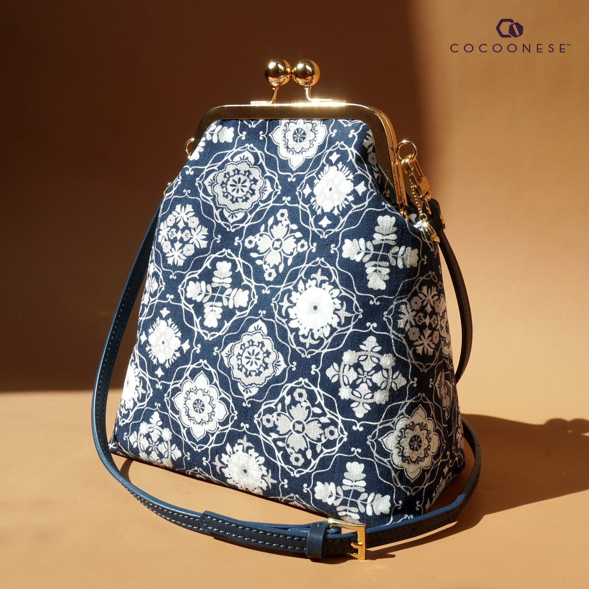 30% OFF - Trapezoid Crossbody Bag - Blue Tiles