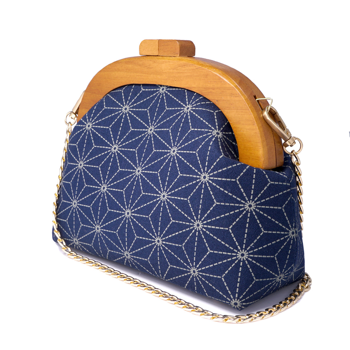 Round Crossbody Bag With Wooden Frame - Hemp Leaves