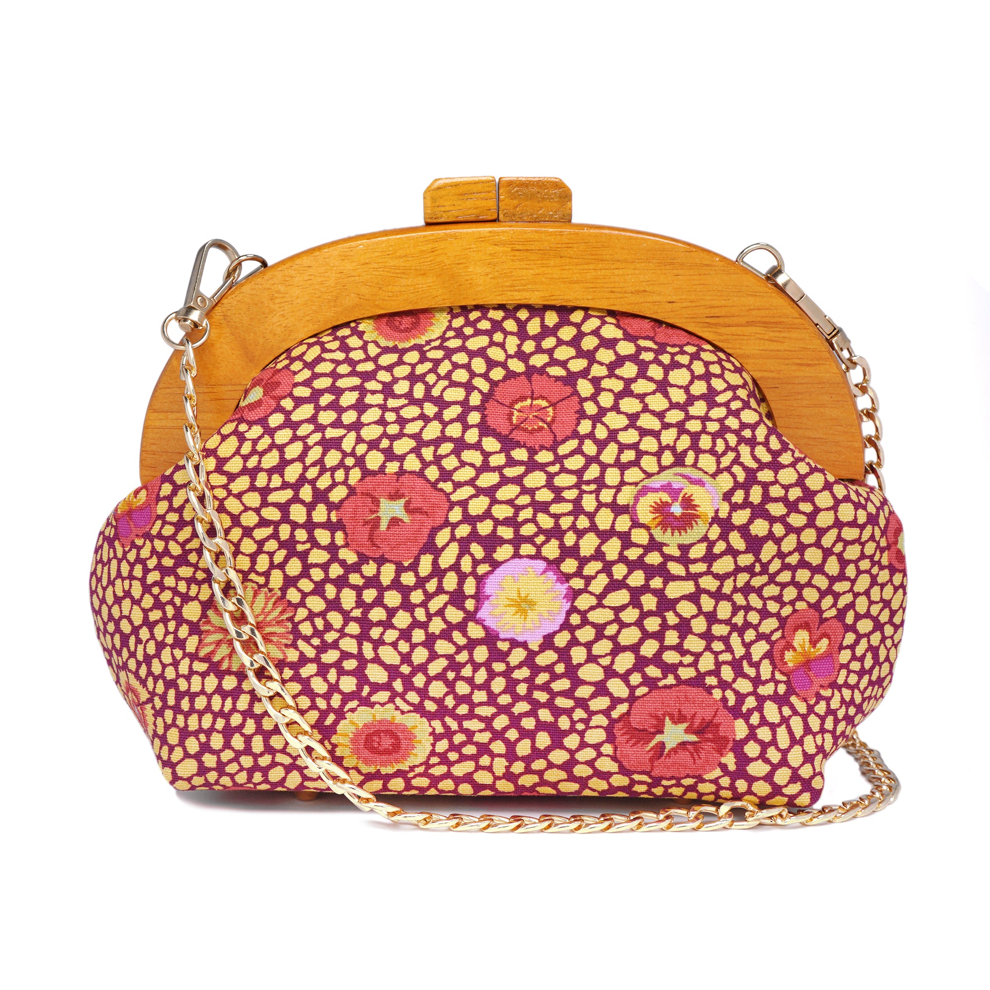 50% OFF - Round Crossbody Bag With Wooden Frame - Pansy