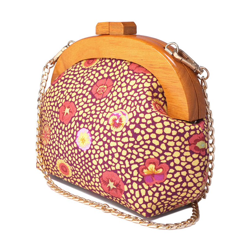 50% OFF - Round Crossbody Bag With Wooden Frame - Pansy