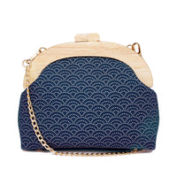 Round Crossbody Bag With Wooden Frame - Under the Wave