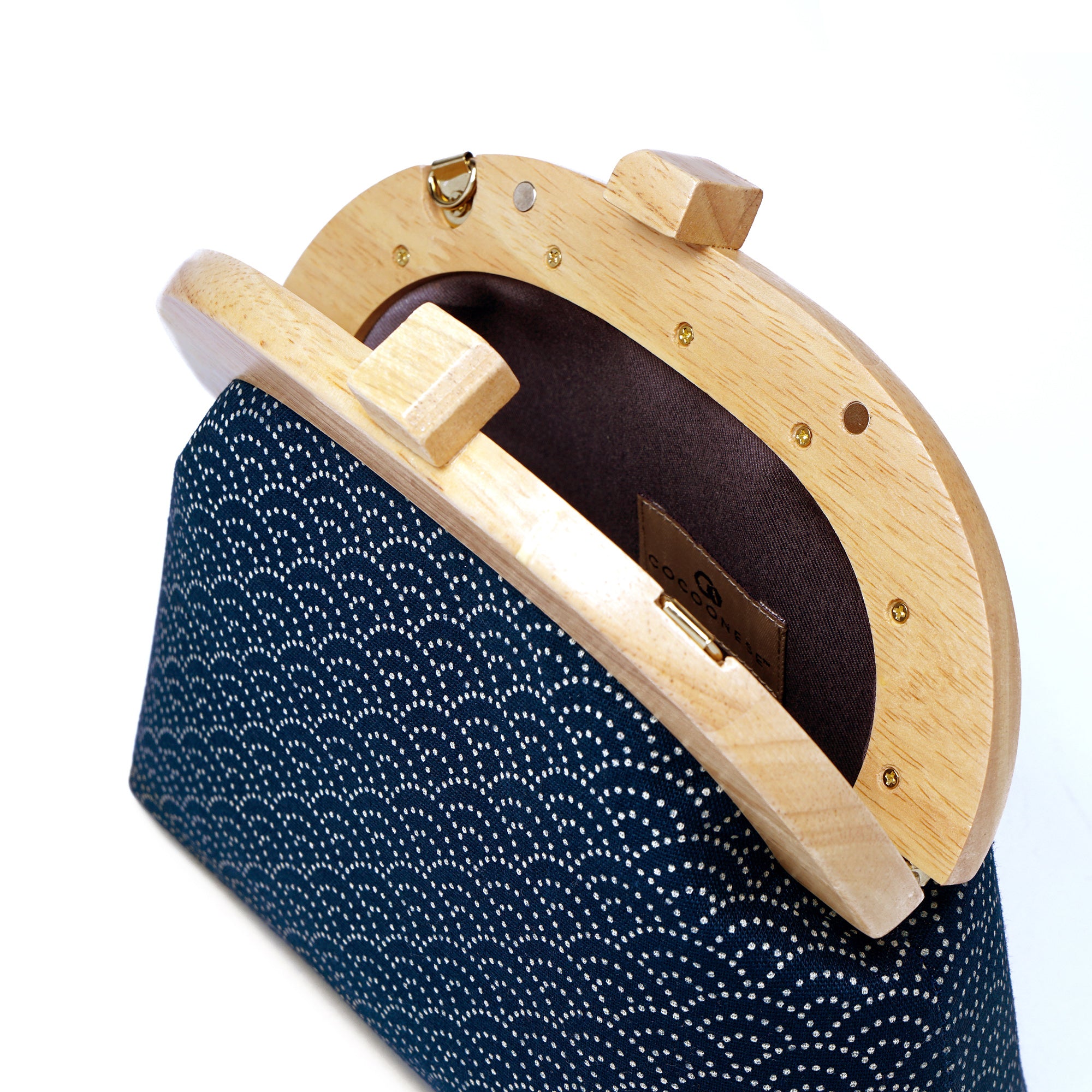 Round Crossbody Bag With Wooden Frame - Under the Wave