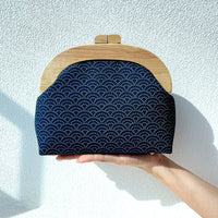 Round Crossbody Bag With Wooden Frame - Under the Wave